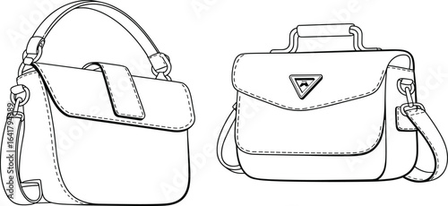 Fashionable shoulder bag vector illustration, stylish purse sketch, minimal handbag design, detailed outline, accessory art, trendy crossbody silhouette