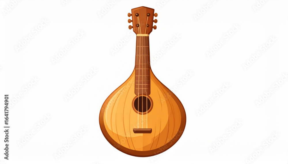 Fototapeta premium A light brown Portuguese guitar, front view, detailed illustration.