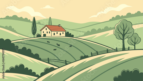rural landscape with a village
