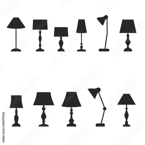 Collection of black desk and table lamp silhouettes