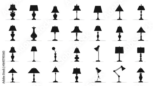 Collection of Black Lamp Silhouettes on White Background 1