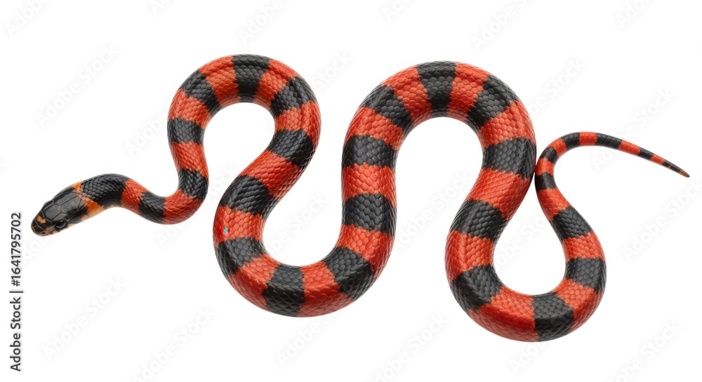Naklejka premium A red and black striped snake coiled on a transparent background