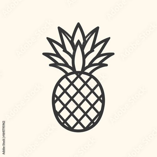 A simple, black outline illustration of a pineapple. The fruit's body is a diamond pattern, topped with spiky leaves. Background is off-white