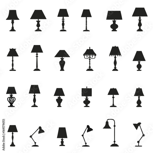 Collection of Black Lamp Silhouettes on White Background