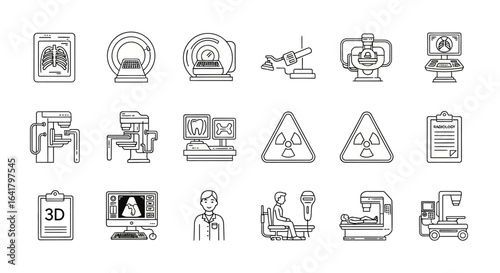 Medical imaging line icon set: radiology equipment