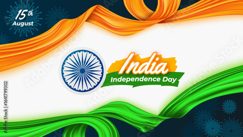 India Independence Day with Orange and Green Ribbons as a Background