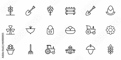 Farming and Agriculture Vector Icon Bundle – Minimalist Line Art Crops, Tools, and Rural Life Symbols for Branding and Design

