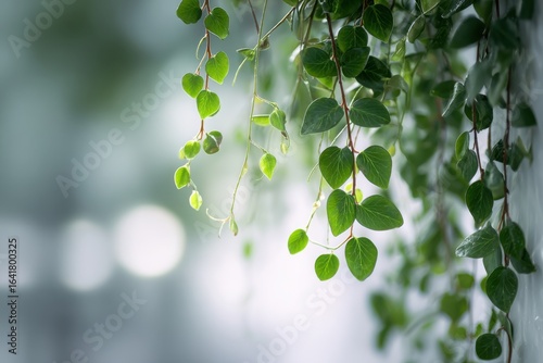 Delicate green vines cascading with soft bokeh background