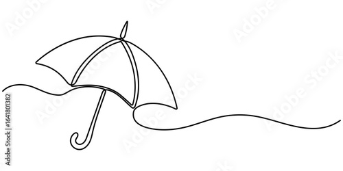 Continuous one line drawing of umbrella, Single line drawing illustration of umbrella, Abstract umbrella outline drawing illustration. 