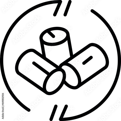 Circular economy of wood logs rotating, symbolizing biomass energy, sustainable forestry, and responsible resource management