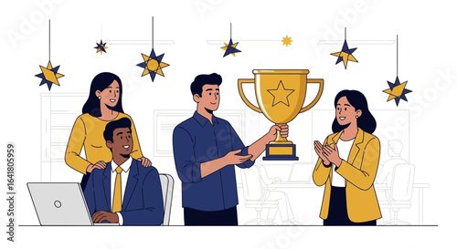 Celebrating Success: Award Ceremony in a Modern Office with Team Recognition
