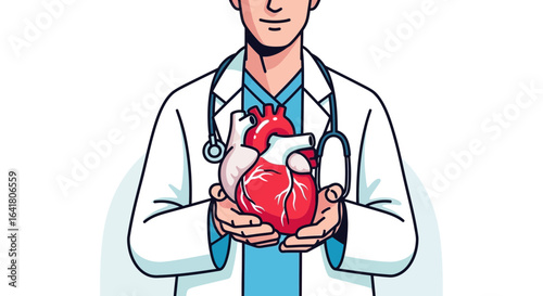 Doctor Holding Human Heart Illustration for Medical Awareness Campaign