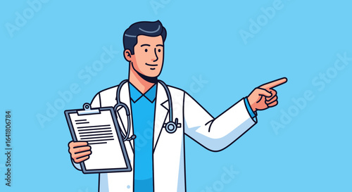 Friendly Cartoon Doctor Pointing Offers Professional Medical Advice and Guidance