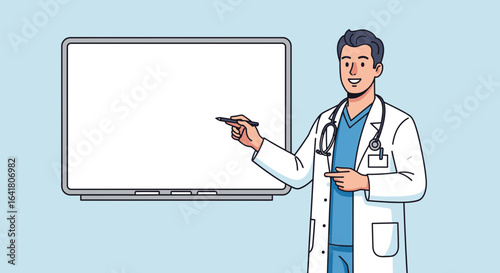 Friendly doctor presenting with whiteboard suitable for medical presentations