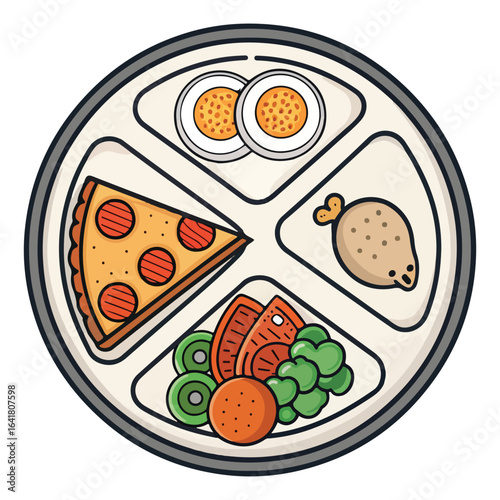 Vector illustration of a delicious pepperoni pizza with mozzarella cheese, tomato, and green pepper
