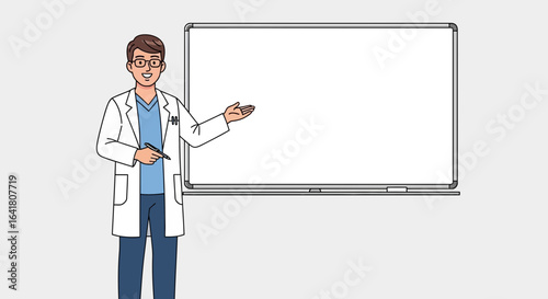 Medical professional presenting information on a whiteboard illustration design