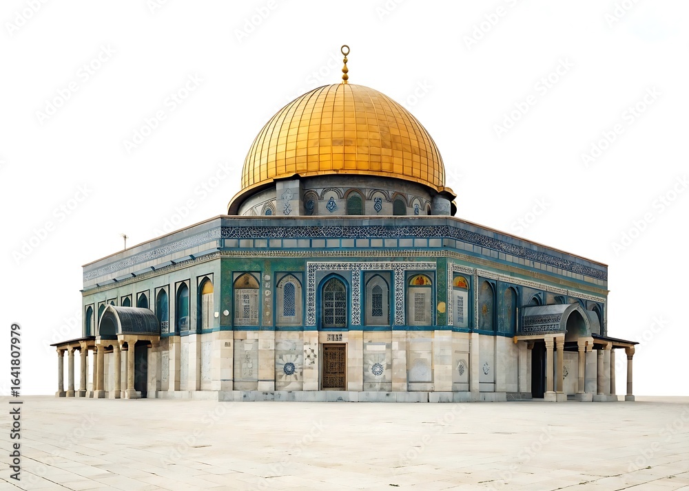 Obraz premium The dome of the rock is an islamic shrine located on the temple mount in the old city of jerusalem, a significant landmark isolated on white background