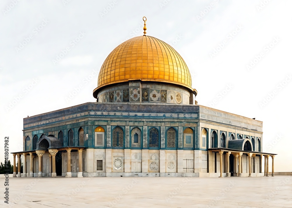 Obraz premium The dome of the rock in jerusalem, israel, a golden landmark of islamic architecture and religious significance under a serene sky