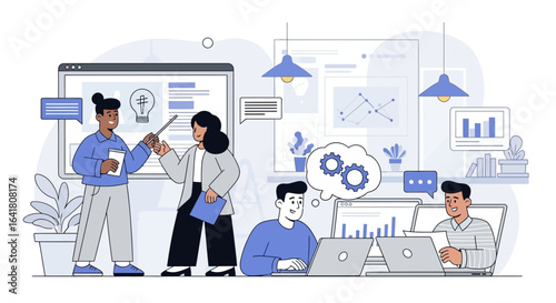 Team collaboration vector illustration for business strategy and brainstorming  session to achieve