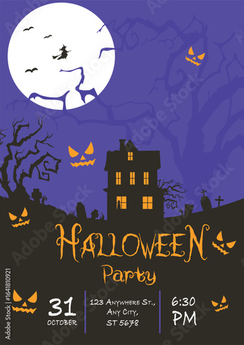 A Halloween party flyer with a spooky theme. Vector illustration - invitation, leaflet, banner