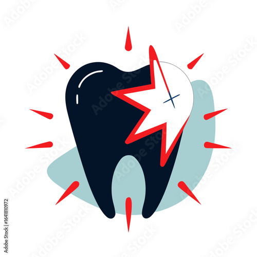 Minimalistic Vector Tooth with Red Pain Glow and Abstract Pain Lines on White Background