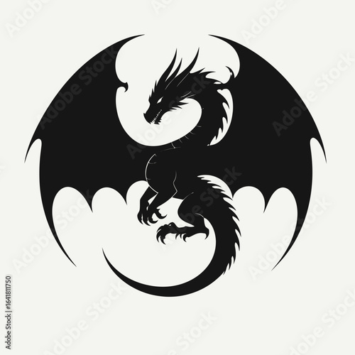 Black silhouette of a dragon with outstretched wings