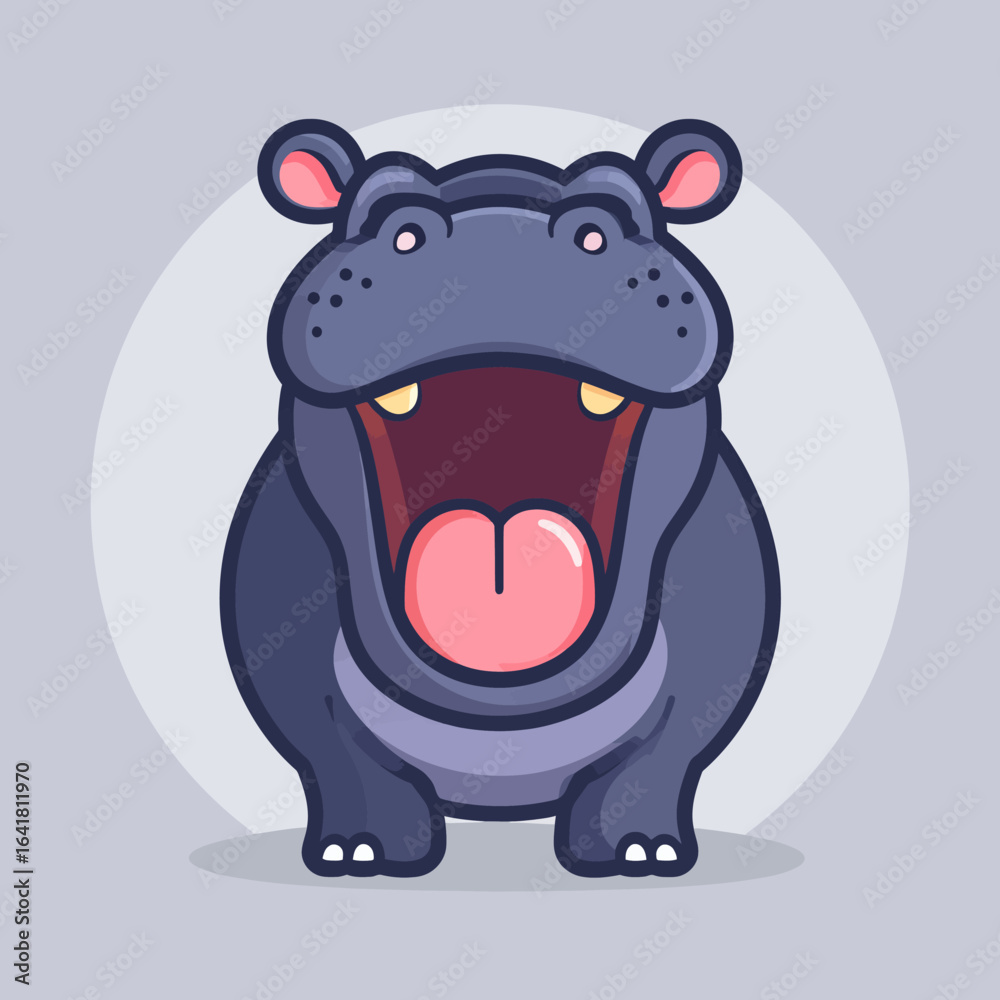 Fototapeta premium Cartoon hippo with open mouth (1)