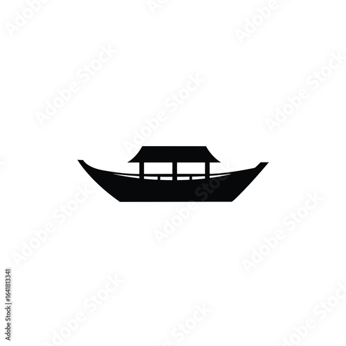 Black silhouette of a traditional Asian boat transport