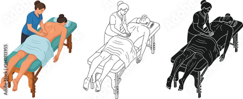 Massage therapy illustration for wellness and relaxation art
