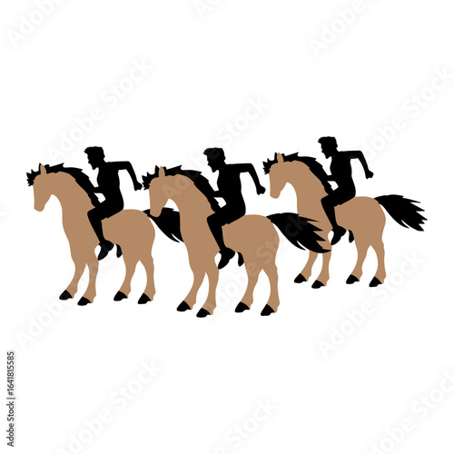 3 Horse Riding Team Men Boys Rider Fast Gallop Friends