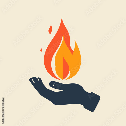Hand holding a stylized flame