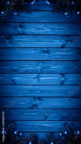 Dark blue wood planks with Christmas lights