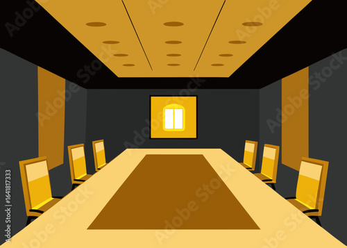 boardroom with recessed gold ceiling panels