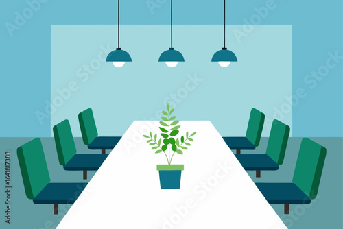 boardroom with suspended greenery ceiling