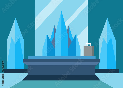 Corporate reception with crystal waterfall wall