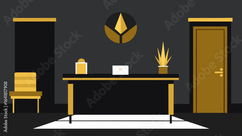 Gold Accented Office with Black Granite Desk