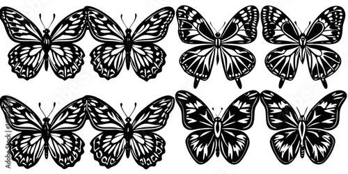Black and White Butterfly Silhouettes Vector Set