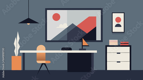 Minimalist luxury office with abstract art