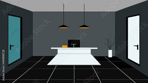 Minimalist luxury office with black marble flooring