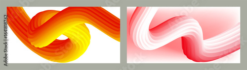 Futuristic abstract bright volumetric background. Waves, lines. Creative modern background. Set of two covers. Cover design, wallpaper, background Vector EPS