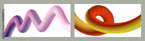 Futuristic abstract bright volumetric background. Waves, lines. Creative modern background. Set of two covers. Cover design, wallpaper, background Vector EPS