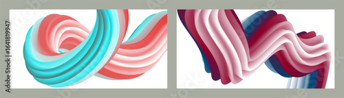 Futuristic abstract bright volumetric background. Waves, lines. Creative modern background. Set of two covers. Cover design, wallpaper, background Vector EPS