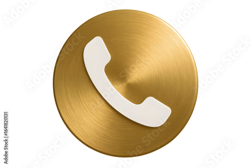 Golden phone icon brushed metal isolated on a transparent background symbol communication