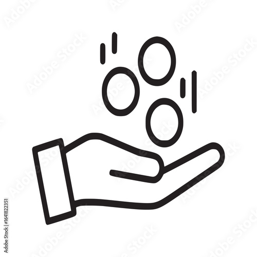 Illustration of a hand holding coins with lines above them on a white background image art