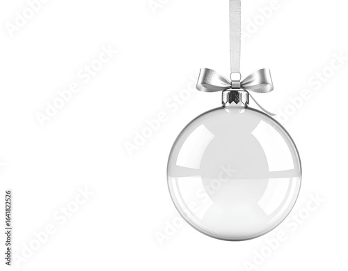 christmas ball bauble glossy transparent glass blank christmas silver hanging from to isolated on transparent background.