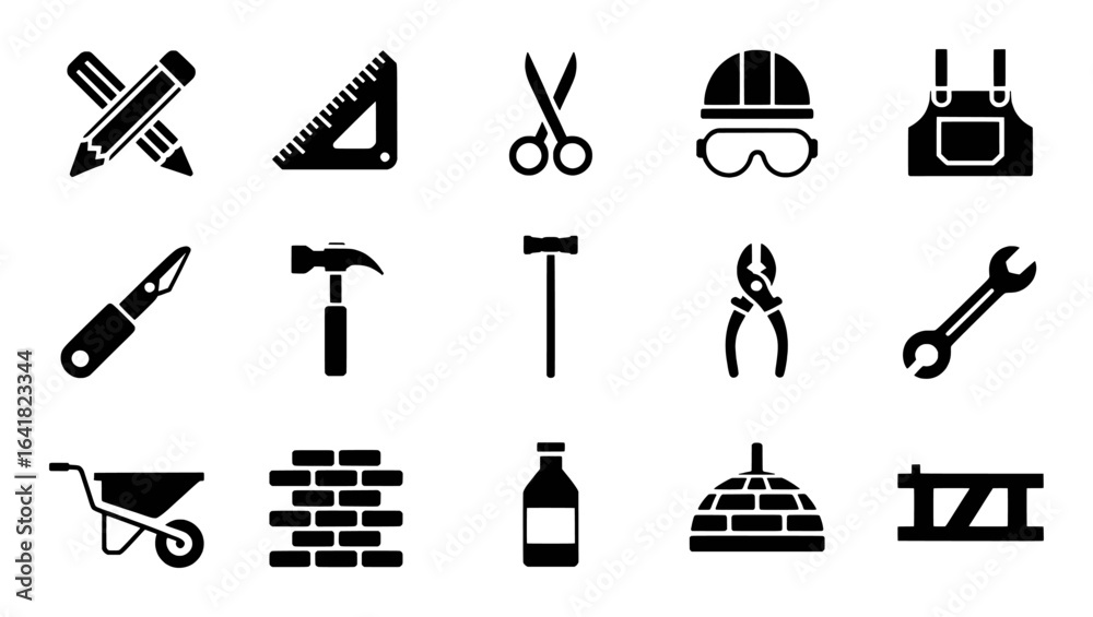 Obraz premium Construction tools safety equipment and building materials vector shape