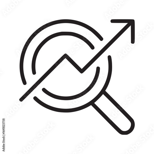 Magnifying glass with upward trend line indicating growth and analysis in a line art style design