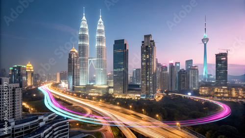 Kuala Lumpur City Skyline at Night – Petronas Towers & KL Tower