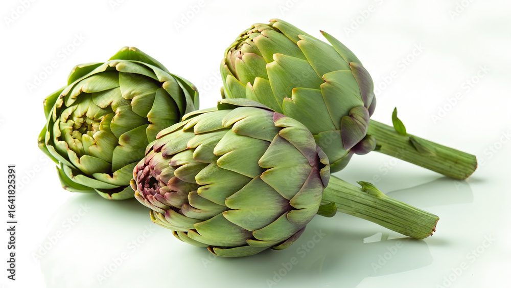 Obraz premium Fresh Green Artichokes on White Background – Organic Healthy Vegetable Close-Up