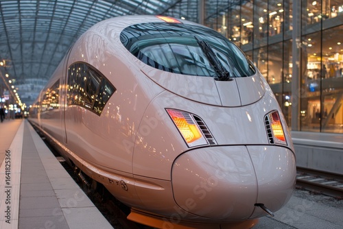 Wallpaper Mural A modern high-speed train at a station, illuminated at night with city lights, showcasing efficient public transportation and contemporary railway travel design. Torontodigital.ca